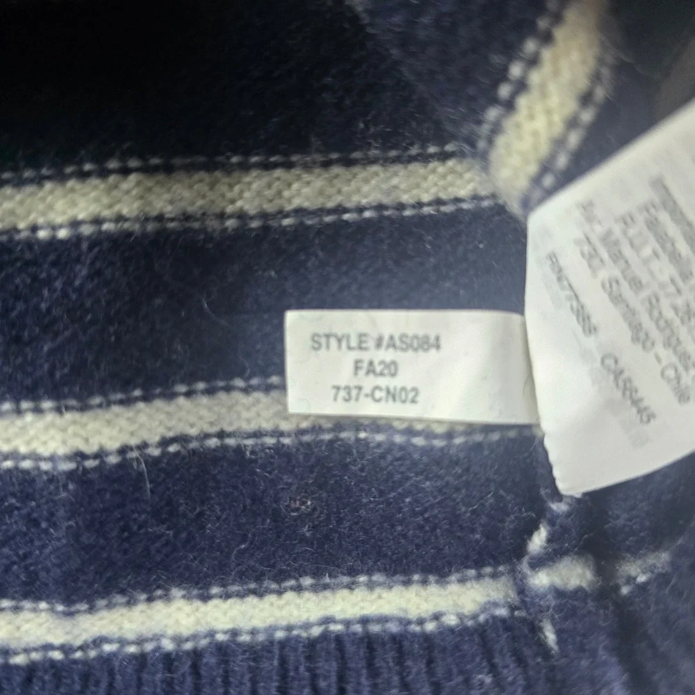 J. Crew Factory Mens Striped Wool Blend Sweater Crew Neck Navy Blue White Medium